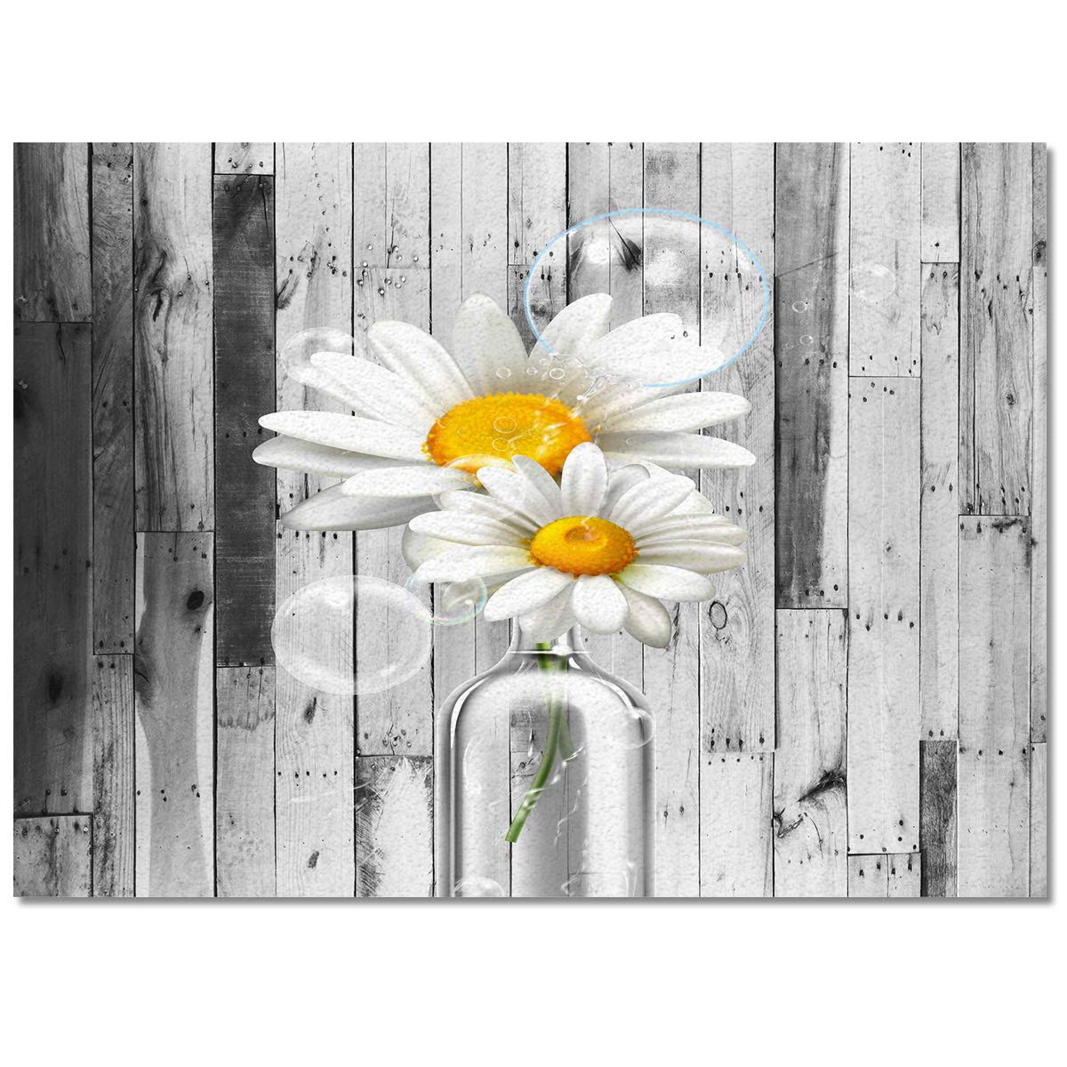 4'x7' Area Runner Rug with Daisy Flowers & Wood Texture - Washable Indoor/Outdoor Carpet for Kitchen, Living Room, Bathroom, Bedroom, Classroom & Laundry Room - Perfect Welcome Mat & Desk Decor for Home & Office