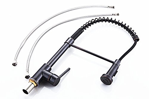 Single Handle Brass Kitchen Sink Faucet with Pull Down Sprayer in Oil Rubbed Bronze - Perfect for Modern Farmhouse & Industrial Style Kitchens