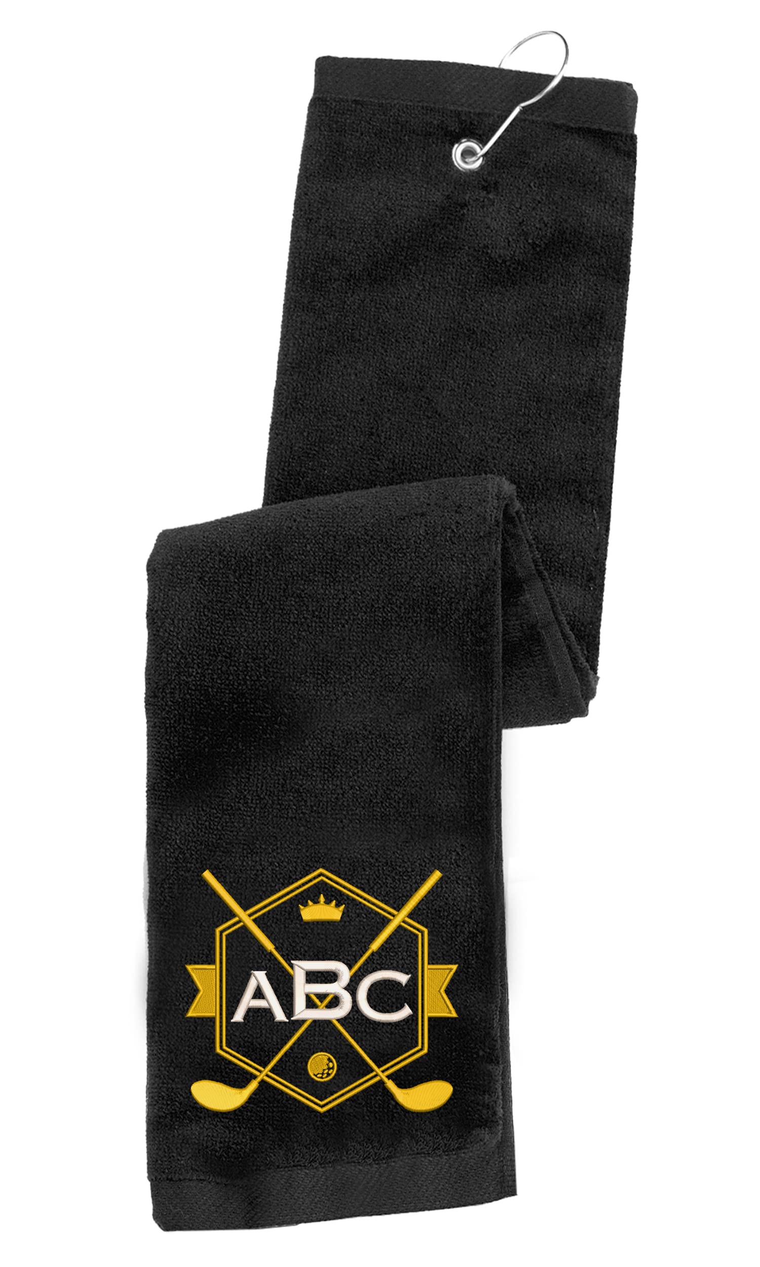 Personalized Monogram Golf Towel - Custom Embroidered Initials & Design - Premium Trifold Golf Towel with Grommet & Carabiner Clip - Perfect Golf Gift for Men & Women - Ideal for Golf Bags, Tournaments & Outdoor Sports