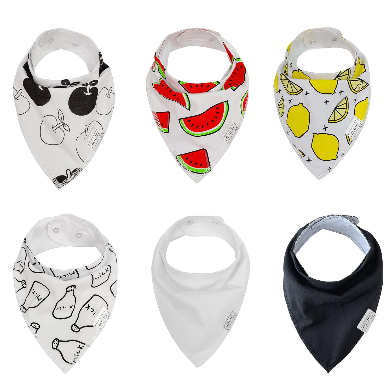 BOUJEE Baby 100% Cotton Adjustable Baby Bibs - Ultra Soft & Highly Absorbent Drool Bibs for Newborns & Infants - Machine Washable, Pack of 6 - Perfect for Feeding, Teething & Messy Playtime