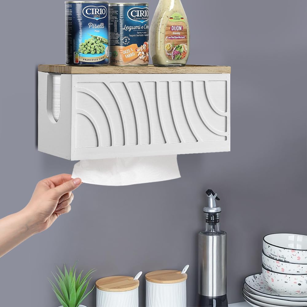 Wall Mount Paper Towel Dispenser - Wooden Trifold Hand Towel Holder with Lid for C-Fold & Z-Fold Towels | Commercial & Home Kitchen, Bathroom, Restaurant Use