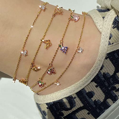 Sakytal 4Pcs Gold Layered Ankle Bracelets Set with Crystal Butterfly Charms - Elegant Foot Chain Jewelry for Women & Girls | Perfect for Beach, Summer Outfits & Boho Fashion Accessories