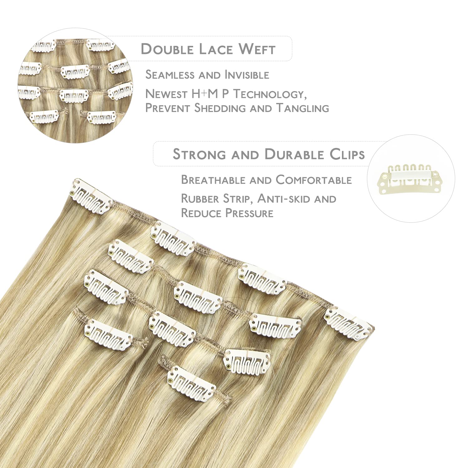 WENNALIFE 22 Inch Clip in Human Hair Extensions - 5pcs 85g Remy Real Human Hair, Light Blonde Highlighted Golden Blonde Virgin Hair for Women | Perfect for Daily Styling, Parties & Special Occasions