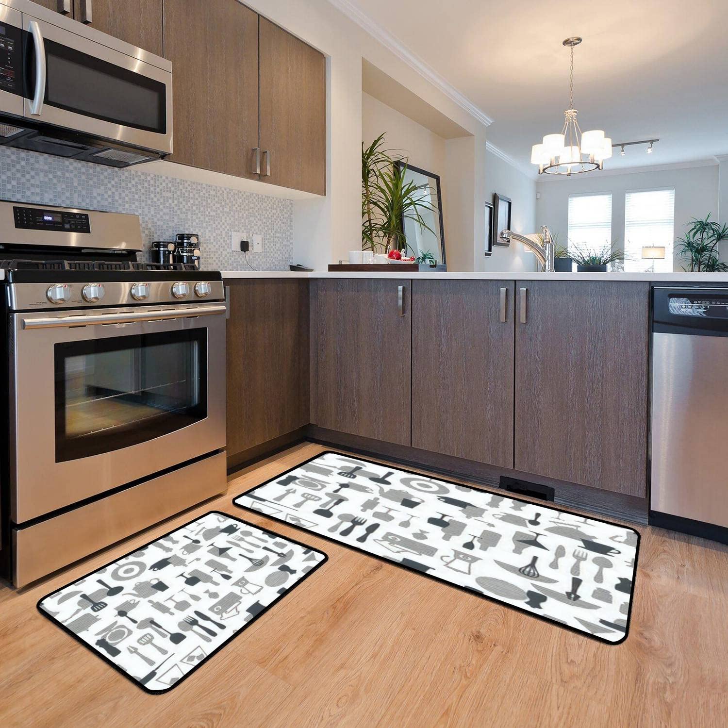 Non-Slip Washable Kitchen Rugs Set - Anti-Fatigue Floor Mats for Standing Comfort, Decor Runner for Kitchen & Bathroom - Perfect for Cooking, Dishwashing & High-Traffic Areas