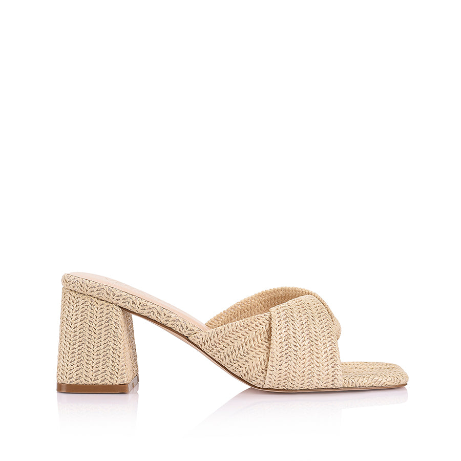 Stella Block Heel Mules - Natural Raffia Women's Shoes | Comfortable & Stylish Summer Slides for Beach, Vacation, and Casual Outings