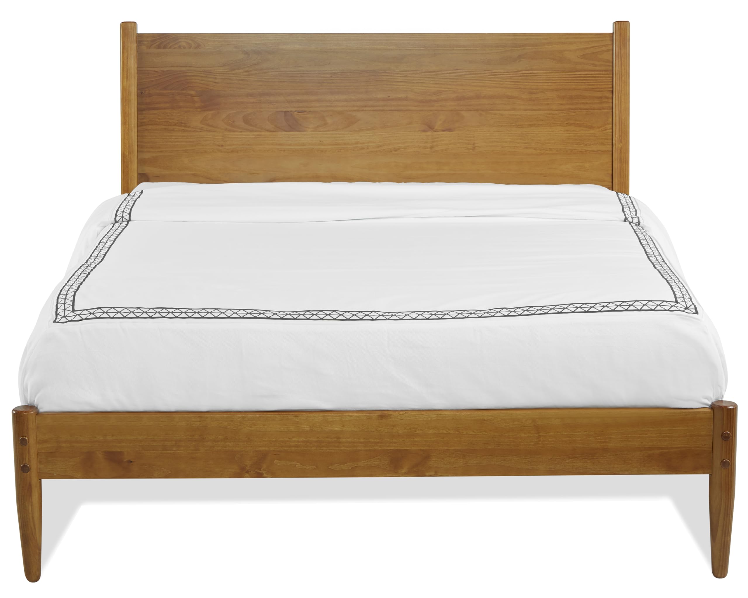 Mid-Century Modern Panel Bed King Size - Solid Wood Frame with Castanho Finish - Perfect for Master Bedroom & Guest Room Decor