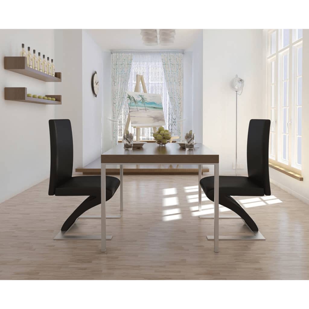2 Pack Black Faux Leather Dining Chairs - Comfortable Kitchen Chairs Set for Dining Room, Living Room, Bedroom & Restaurant - Modern PU Leather Seats with Sturdy Metal Legs (Perfect for Home Decor & Small Spaces)