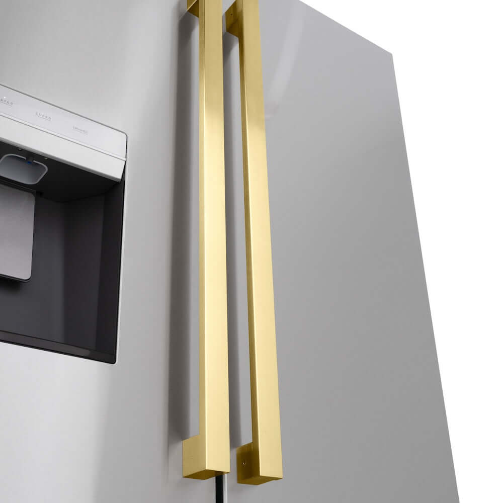 ZLINE 36 Inch French Door Refrigerator with External Water Dispenser & Dual Ice Maker - 28.9 cu.ft Capacity, Fingerprint Resistant Stainless Steel, Polished Gold Handles (RSMZ W 36 FG) - Perfect for Modern Kitchens, Entertaining & Large Family Storage
