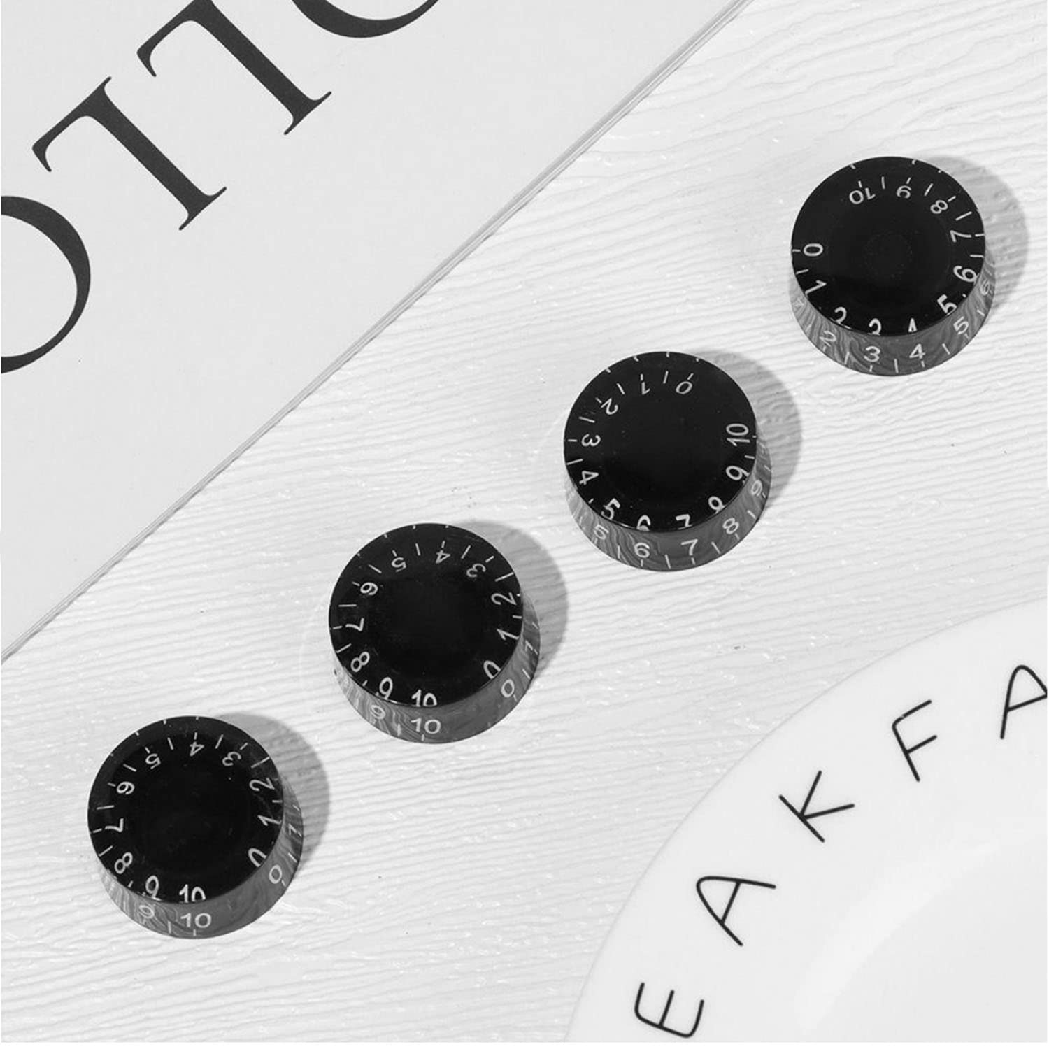 4pcs Black Electric Guitar Knobs - Speed, Volume & Tone Control Replacement for Les Paul Style Guitars (Black-White Word) | Perfect for DIY Guitar Repair & Customization