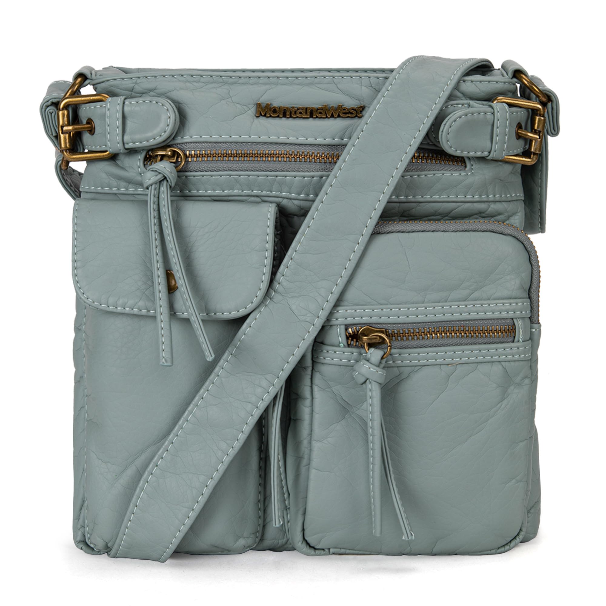 Montana West Women's Crossbody Bag - Multi Pocket Shoulder Purse with Ultra Soft Washed Leather for Travel, Work & Everyday Use | Stylish Medium Handbag for Women