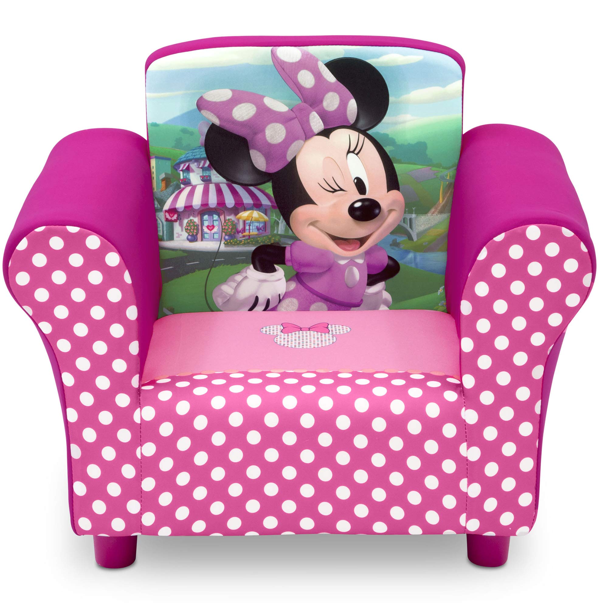 Disney Minnie Mouse Kids Upholstered Chair with 6-Bin Toy Storage Organizer Set - Soft Pink Plush Chair & Toy Box for Girls' Bedroom, Playroom, or Nursery - Delta Children UP83517MN Collection