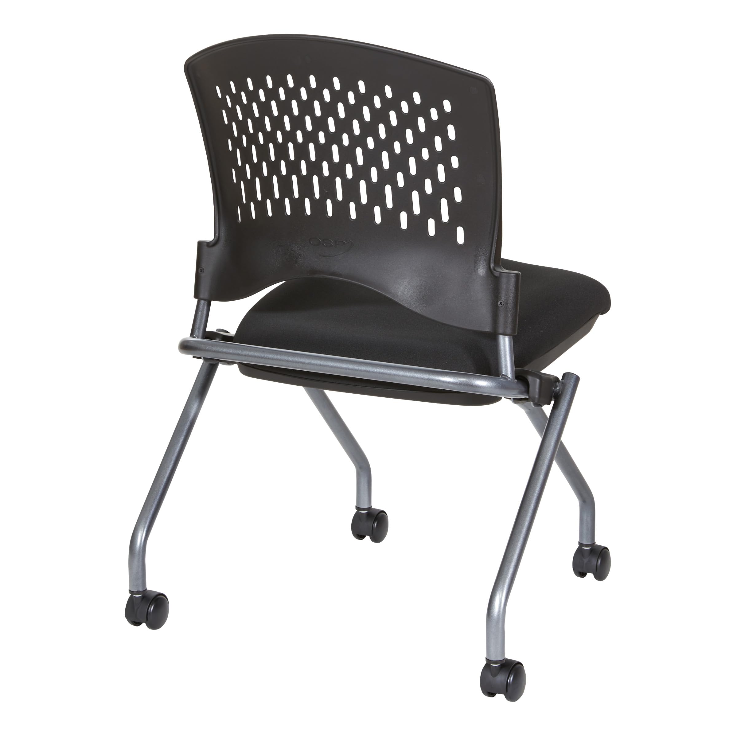 Office Star Deluxe Ventilated Plastic Wrap Around Back Folding Nesting Chair 2-Pack with Coal FreeFlex Fabric - Perfect for Office, Conference Rooms, Events & Home Use