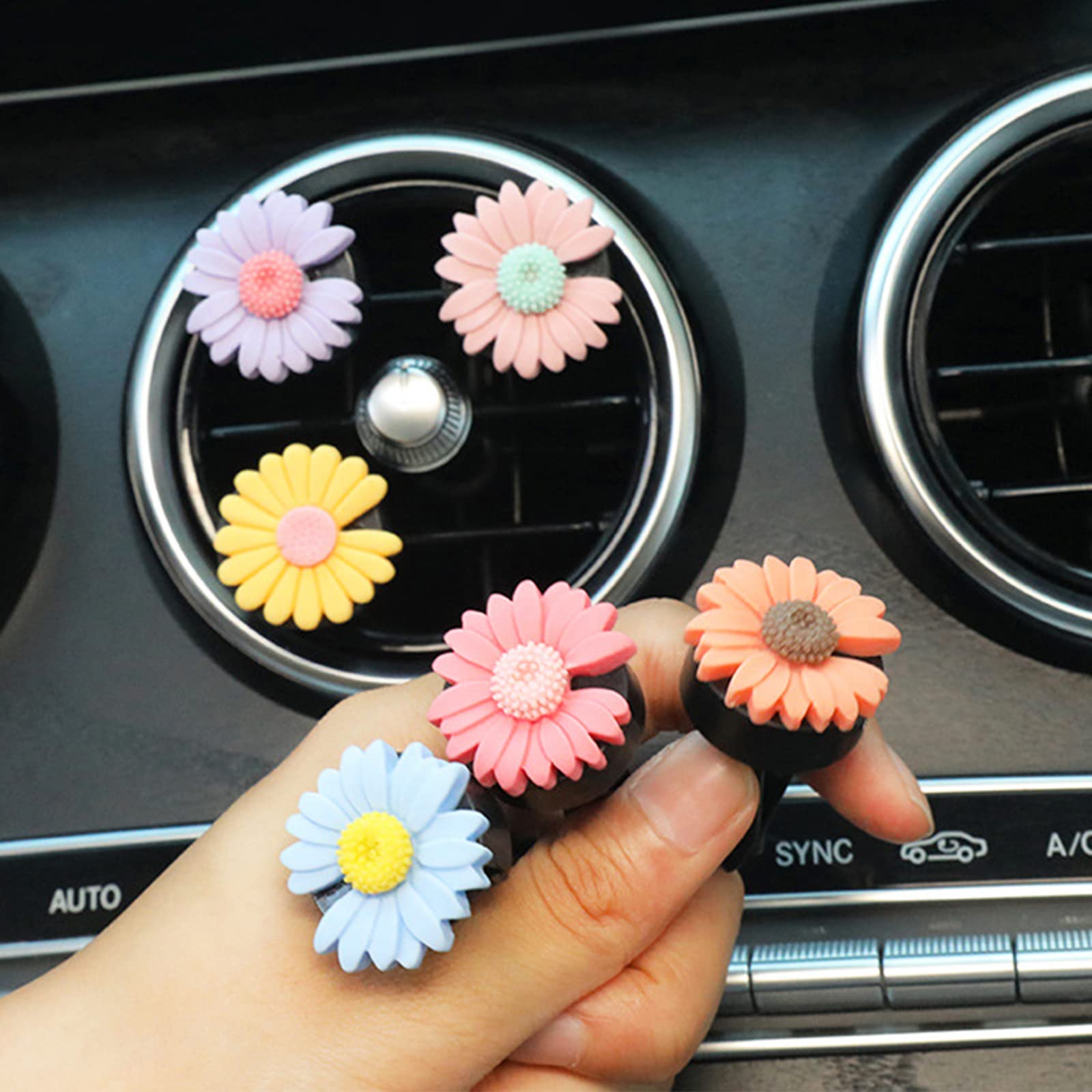 2 Pack Daisy Flower Air Vent Clips - Cute Boho Car Air Freshener & Decor for Women - Perfect for Cars, Offices & Home Fragrance