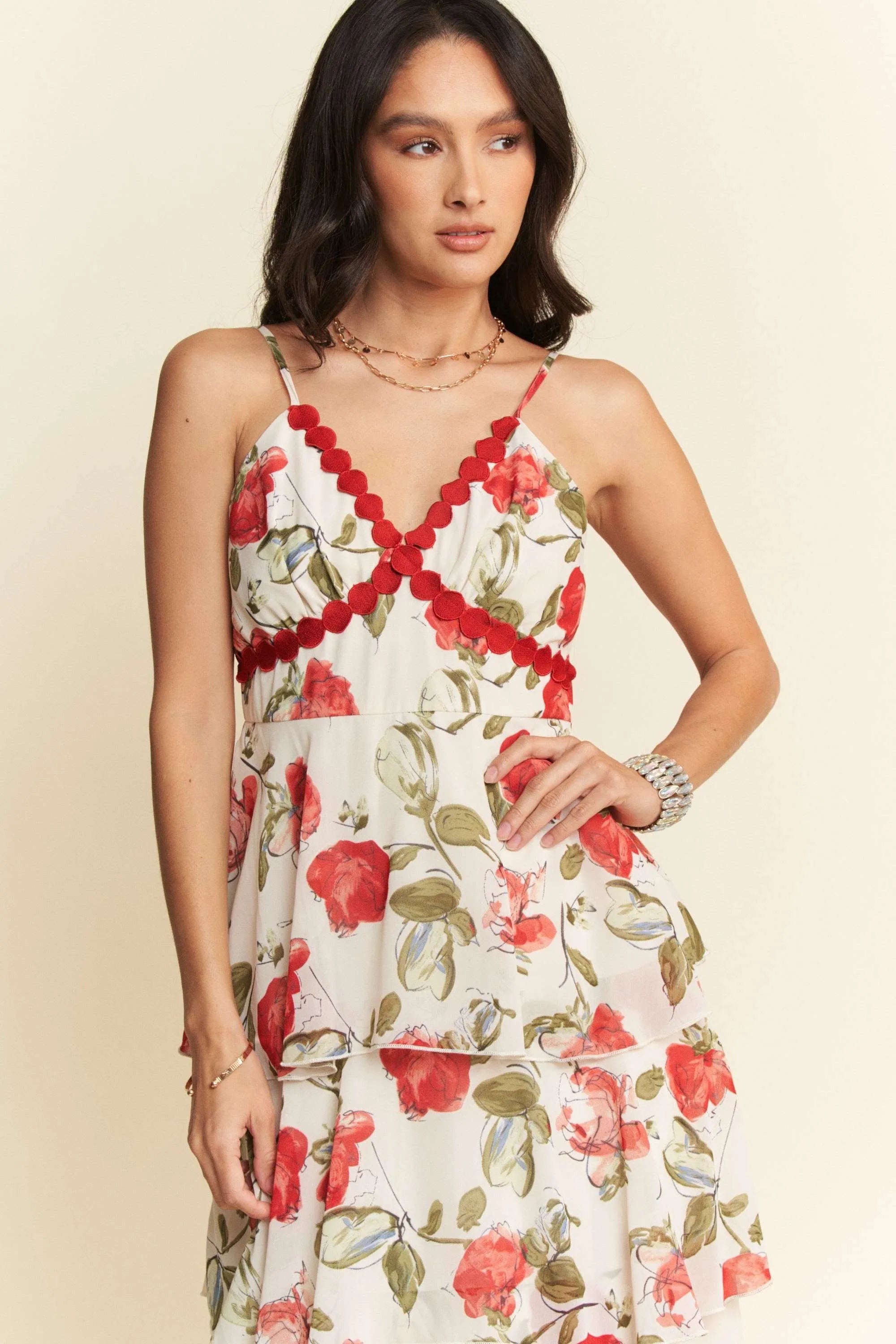Elegant Lace Layered Ruffle Maxi Cami Summer Dress for Women - Boho Beach Wedding Party & Vacation Outfit