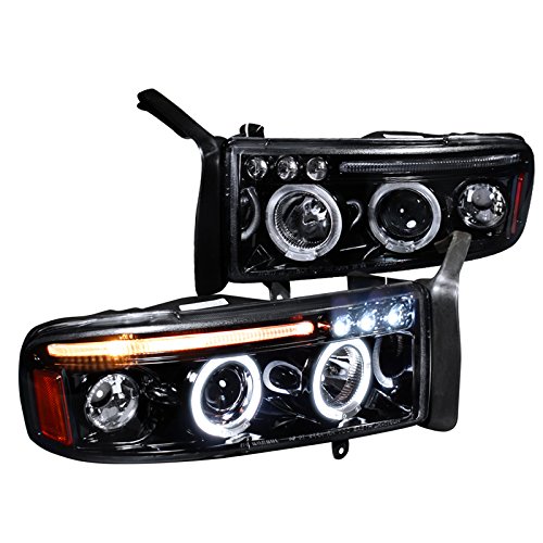 Spec-D Tuning 2LHP-RAM94G-TM Halo Projector Headlights for Dodge Ram 1500/2500 - Smoke Lens & Glossy Black Finish - Upgrade Your Night Driving & Off-Road Style