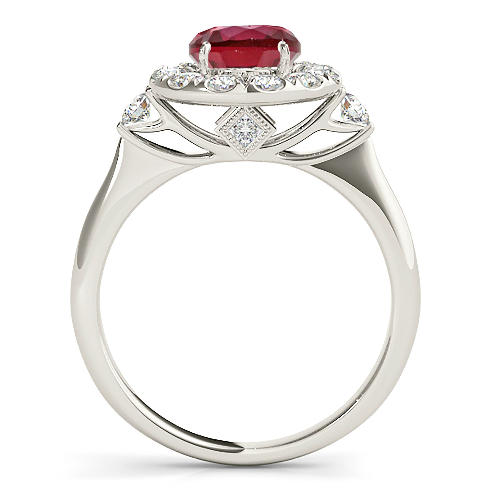 1.35 Carat Genuine Ruby Ring with Diamond Halo & Side Accents - Elegant Engagement, Anniversary or Gift Jewelry for Women