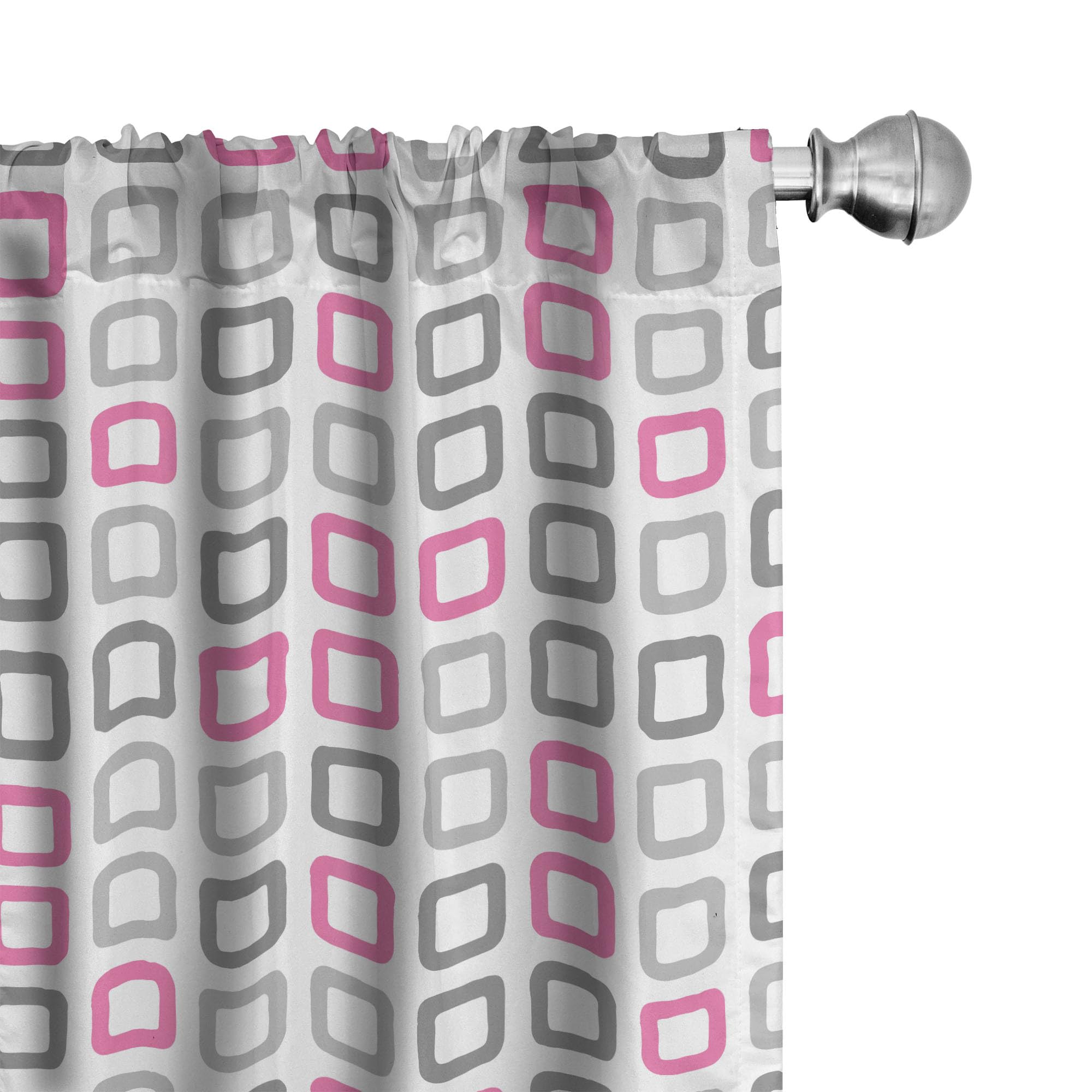 Ambesonne Geometric Curtains - Vintage Square Frame Design in Pink White Grey, 28