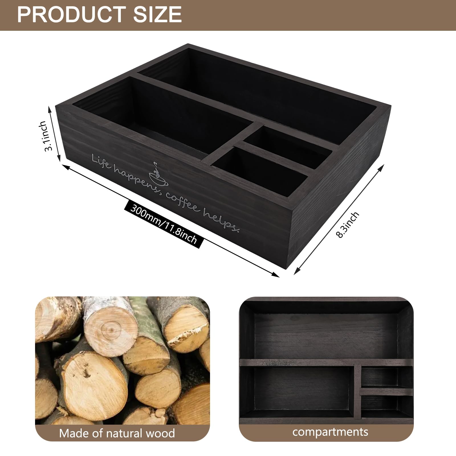 Farmhouse Coffee Station Organizer - Rustic Countertop Decor with K-Cup Pod Holder, Creamer & Paper Cup Storage - Perfect for Kitchen, Office, or Coffee Bar (Black)