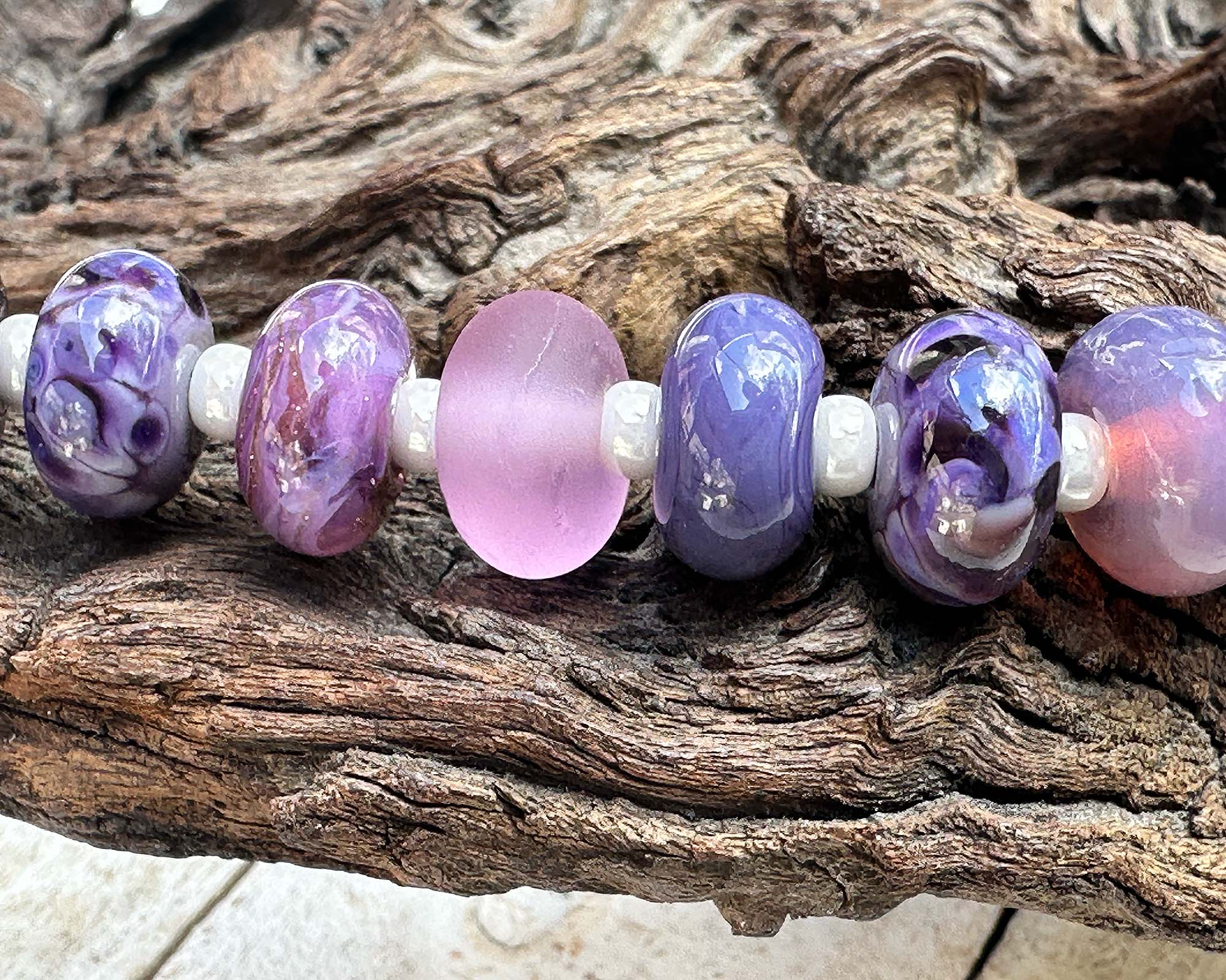 17pcs Purple Orchid Charm Lampwork Glass Beads Set for Jewelry Making, DIY Crafts, Bracelets & Necklaces - SRA Certified