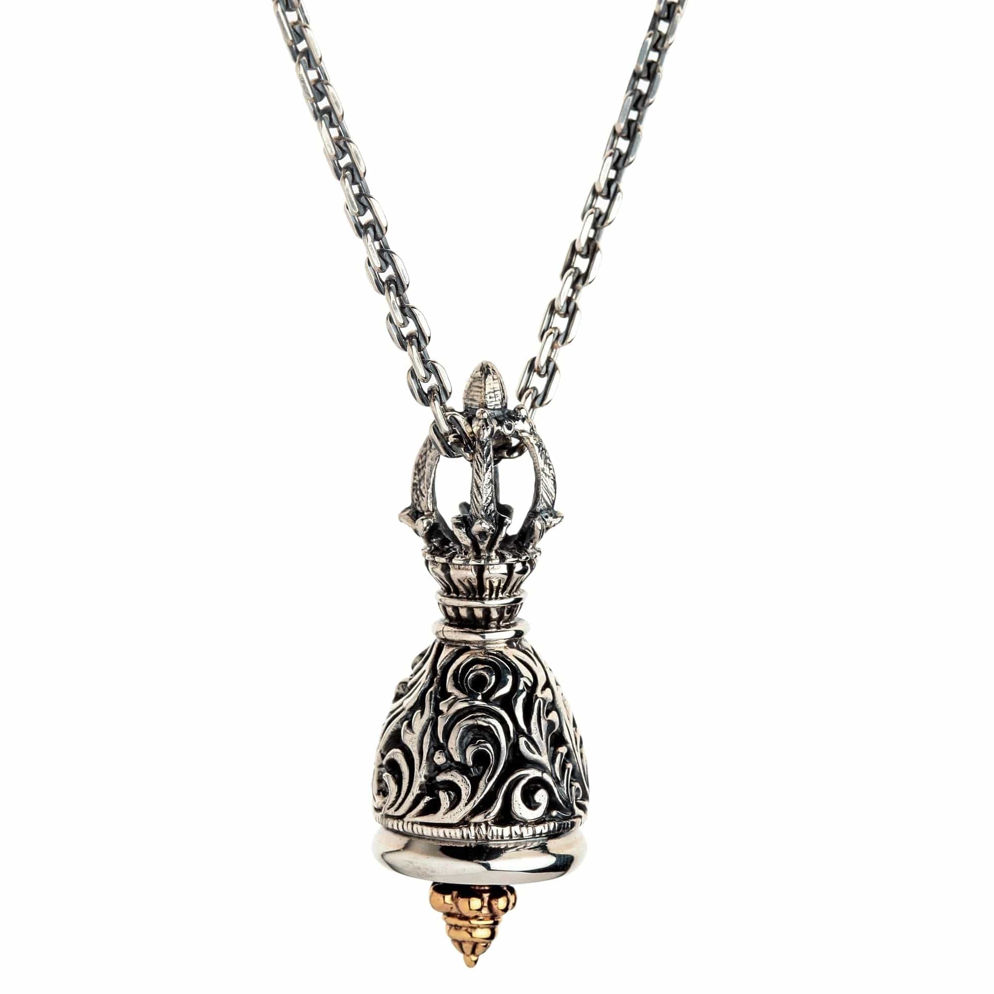Tibetan Buddhist Bell Sterling Silver Pendant - Handcrafted Spiritual Jewelry for Meditation, Yoga & Mindfulness Practice