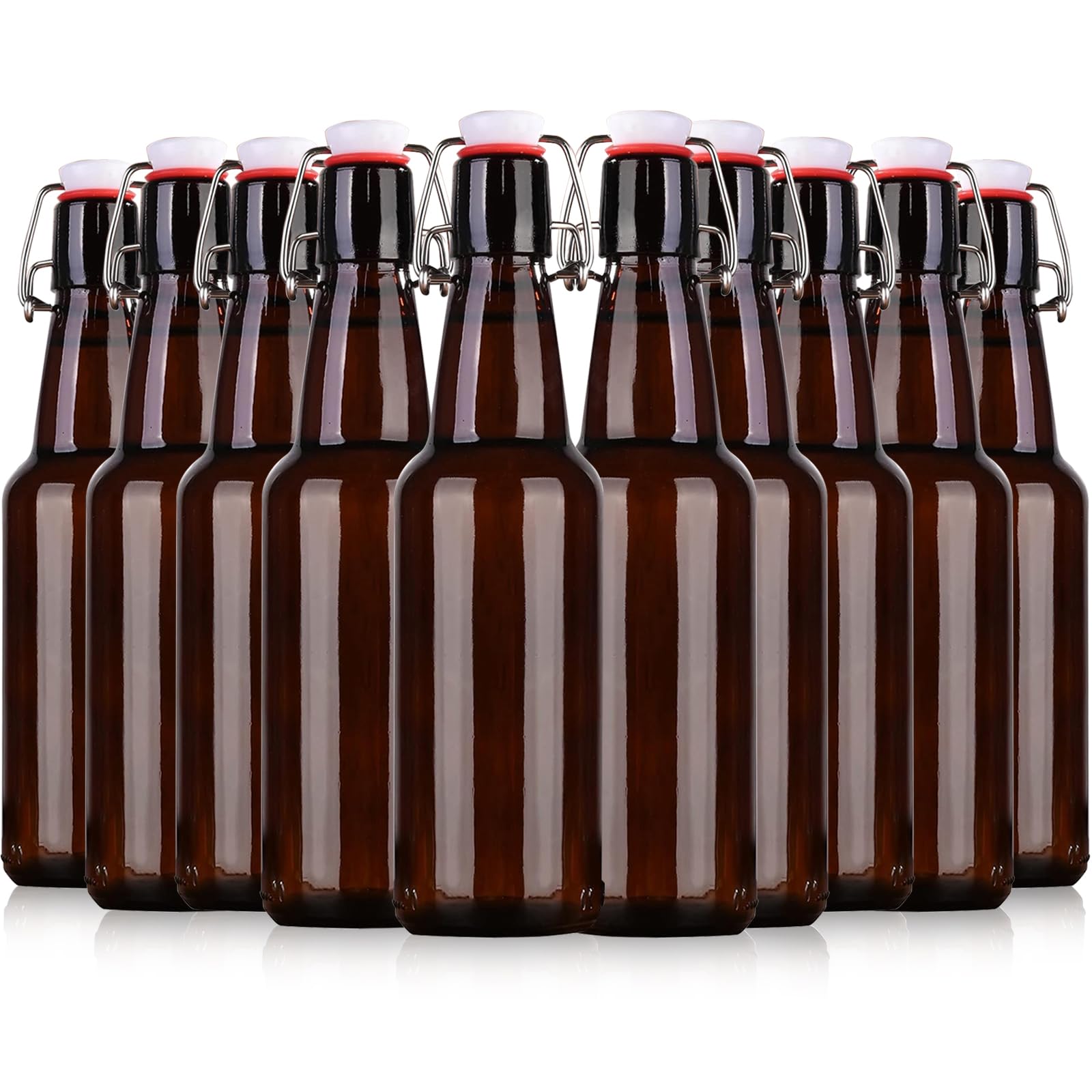 16.5 oz 10 Pack Amber Swing Top Glass Bottles with Airtight Lids - Perfect for Home Brewing, Fermenting Kombucha, Making Vanilla Extract, Storing Beverages, Water & Kefir - Ideal for DIY Projects, Kitchen Storage & Gifts
