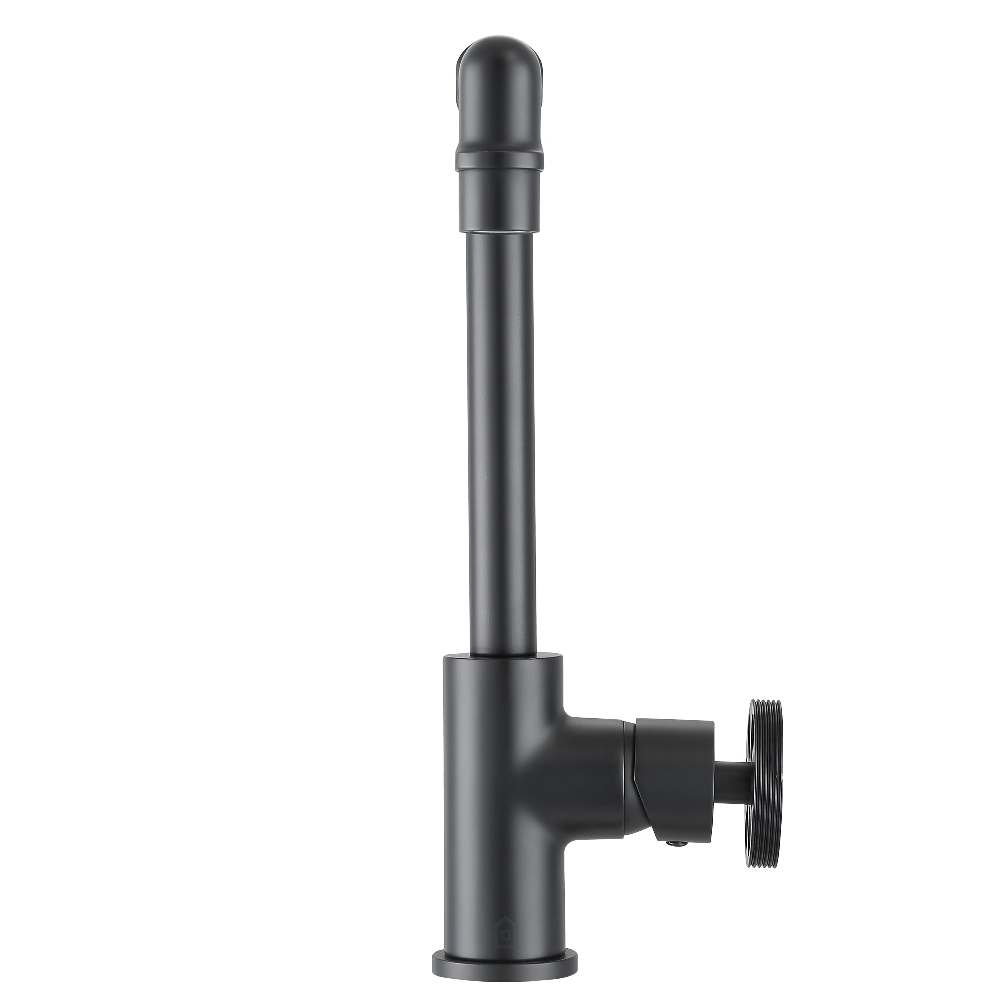 Ancona Matte Black Round Wheel Handle 1-Hole Deck Mount Bathroom Faucet - Perfect for Modern Vanities, Small Bathrooms & Water-Saving Designs