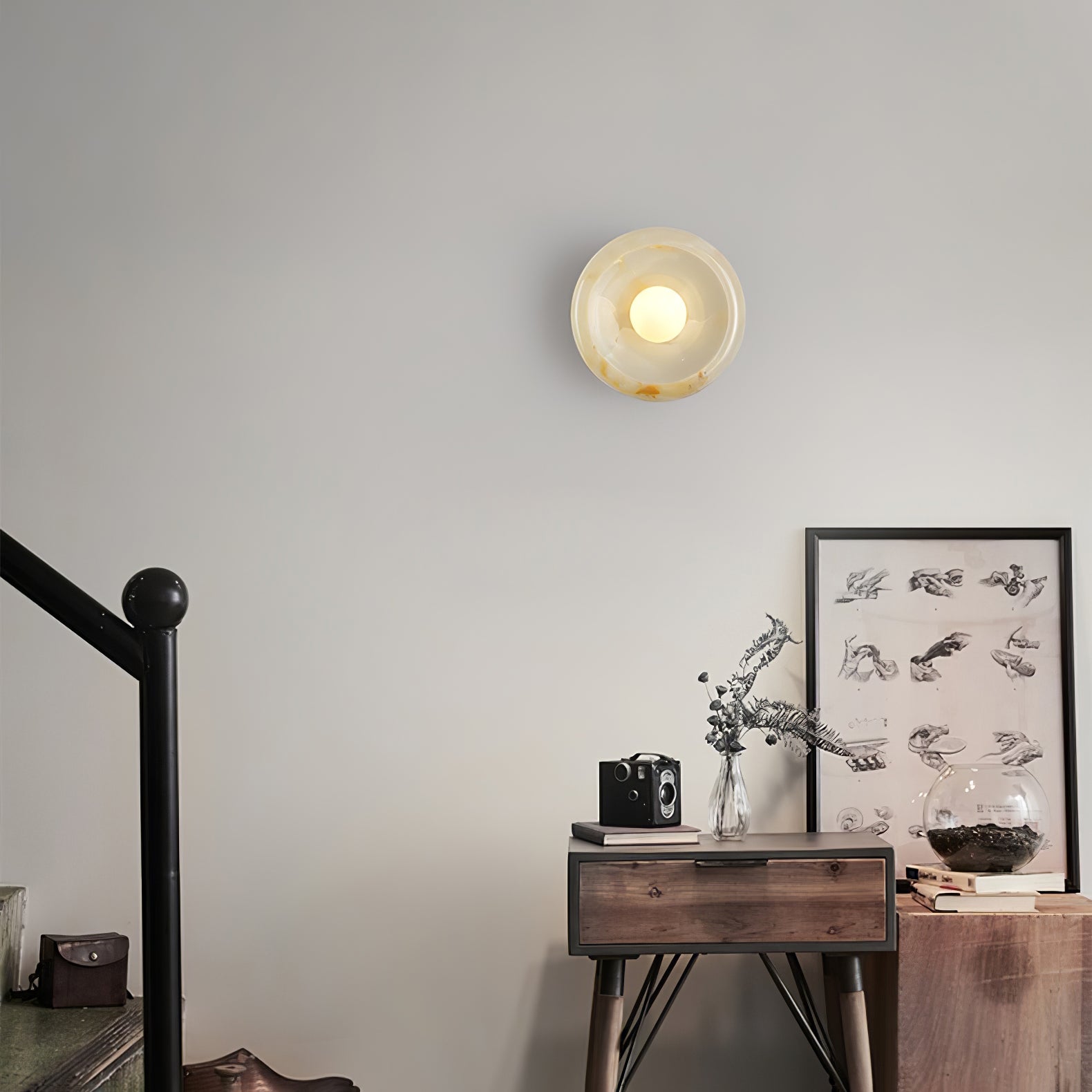 Eclipse Jade Wall Sconce Light Fixture - Modern LED Wall Lamp for Bedroom, Living Room & Hallway - Dimmable Indoor Lighting for Home Decor