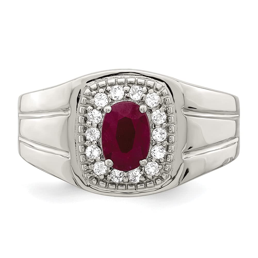 925 Sterling Silver African Ruby & White Topaz Ring for Men - Elegant Fine Jewelry Gift for Him, Wedding, Anniversary & Special Occasions