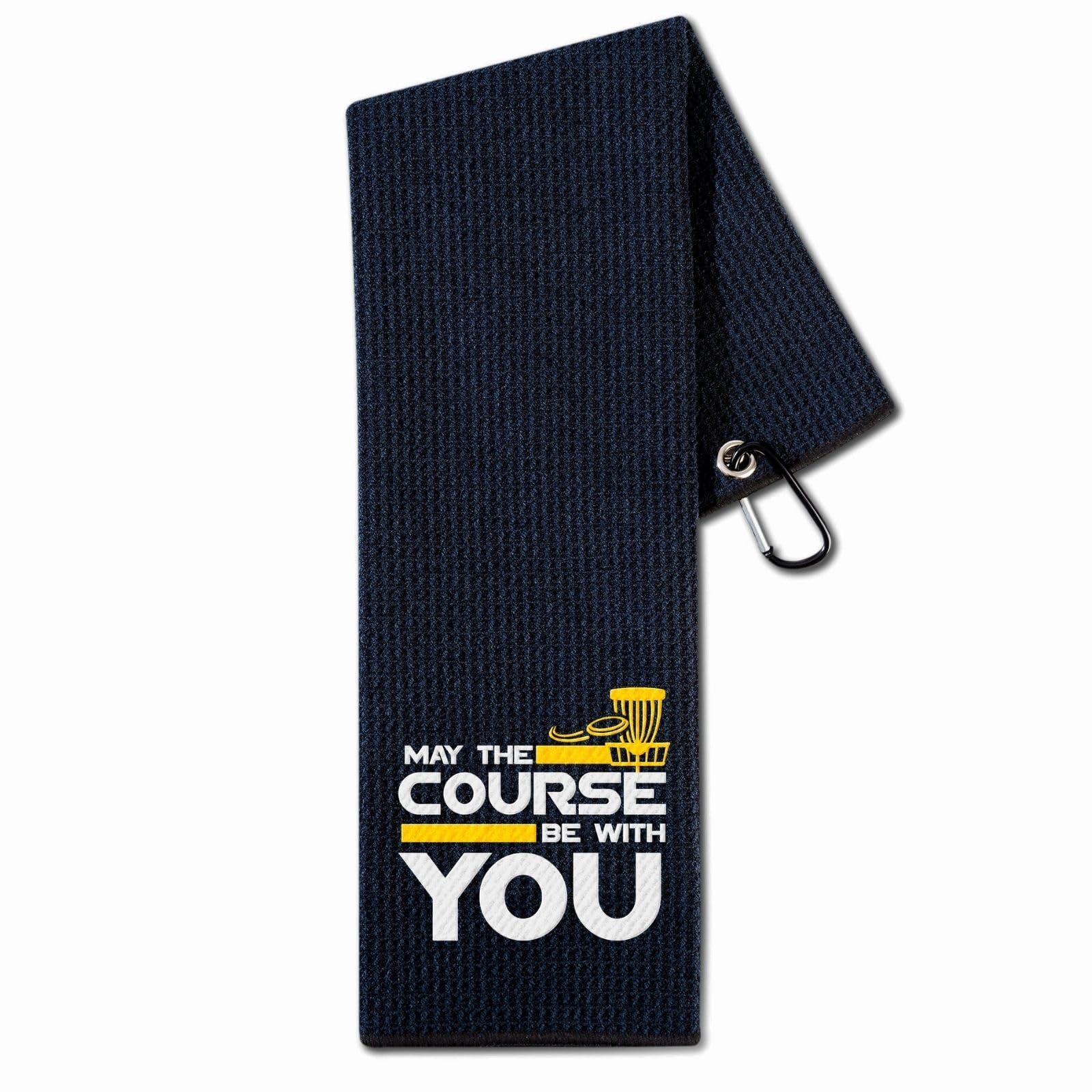 Premium Disc Golf Towel - 16”x 24” Microfiber Golf Towel for Players | May The Course Be With You | Perfect for Wiping Discs, Hands & Equipment During Play | Black