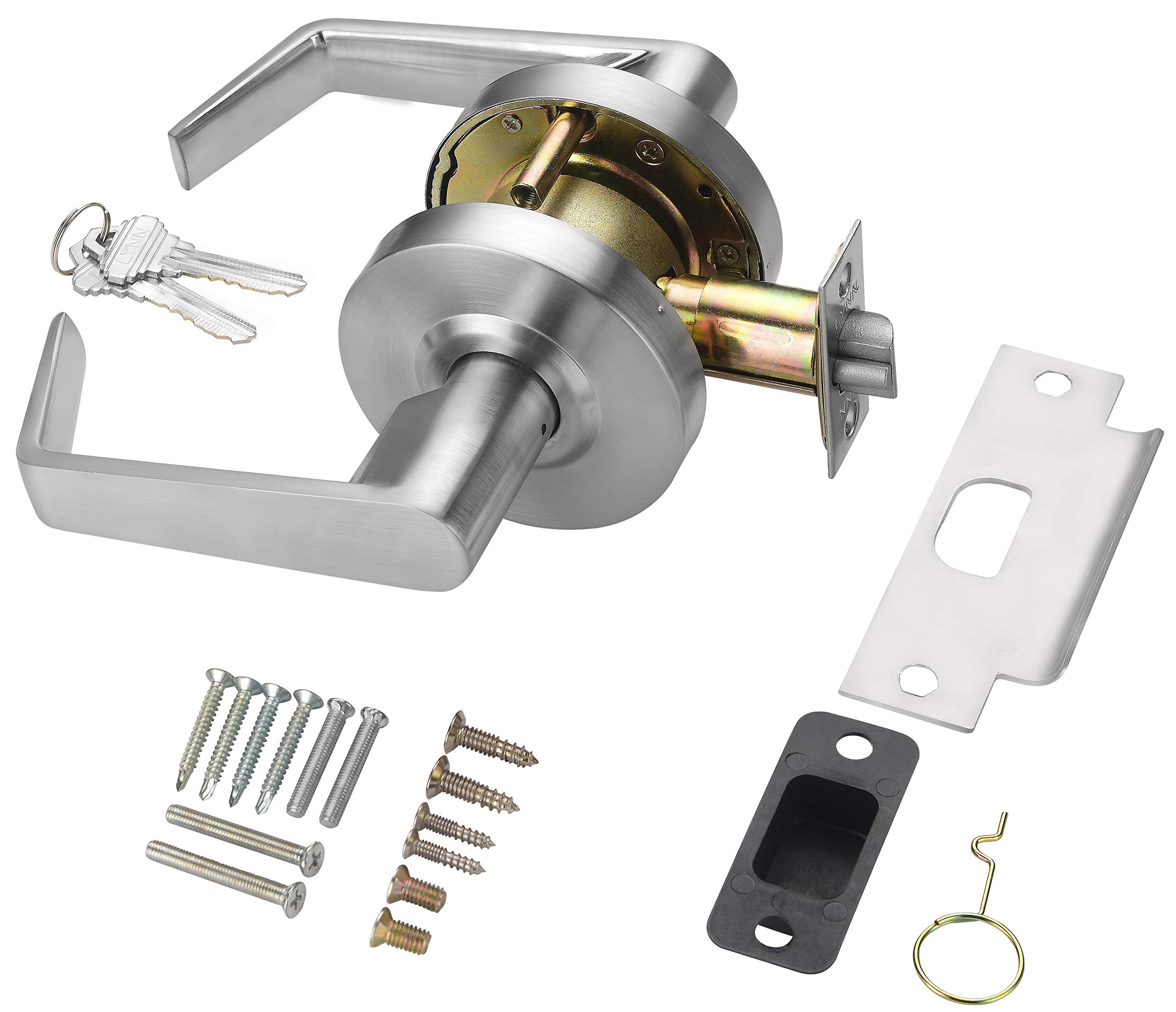 Heavy Duty Commercial Cylindrical Lever Door Lock - Grade 2 Industrial Handle, Satin Chrome Finish, Non-Handed (26D) | UL 3 Hour Fire Rated & ADA Compliant | Ideal for Classrooms, Offices & Commercial Buildings
