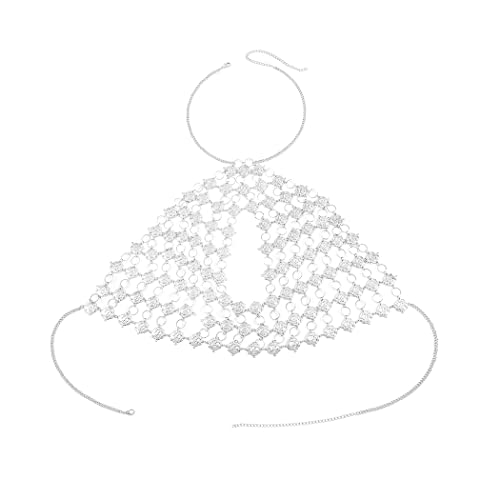 Formery Sequin Halter Top Body Chain Backless Bra - Women's Bikini Chains for Nightclub, Beach Party & Festival - Silver Chest Body Jewelry for Sexy Outfits & Summer Vacations
