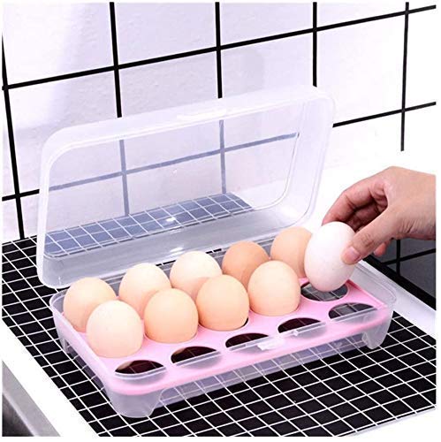 Portable 15-Grid Egg Storage Box - Plastic Single Layer Egg Holder with Tray for Fresh Eggs, Food & Vegetable Storage - Durable Kitchen Organizer for Refrigerator, Pantry & Farm Use