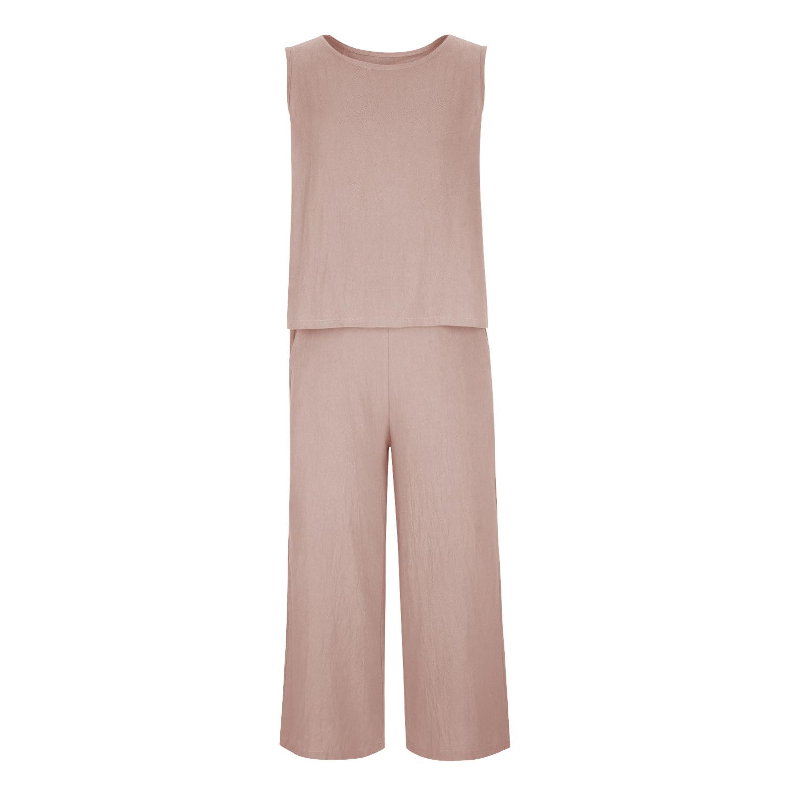 Women's 2-Piece Summer Outfit Set - Linen Crop Top & High Waist Wide Leg Capri Pants | Lounge Wear, Casual Matching Set for Beach, Vacation & Everyday Comfort