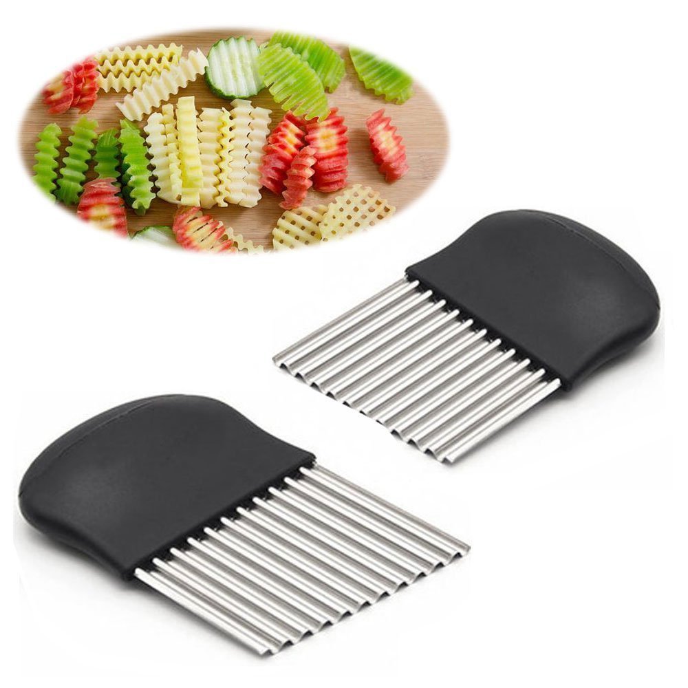 Acici Potato Slicer Knife - 2-Piece Wavy Crinkle Cut Tool for French Fries, Fruits & Vegetables | Perfect for Salad Prep, Snack Making & Party Food Presentation