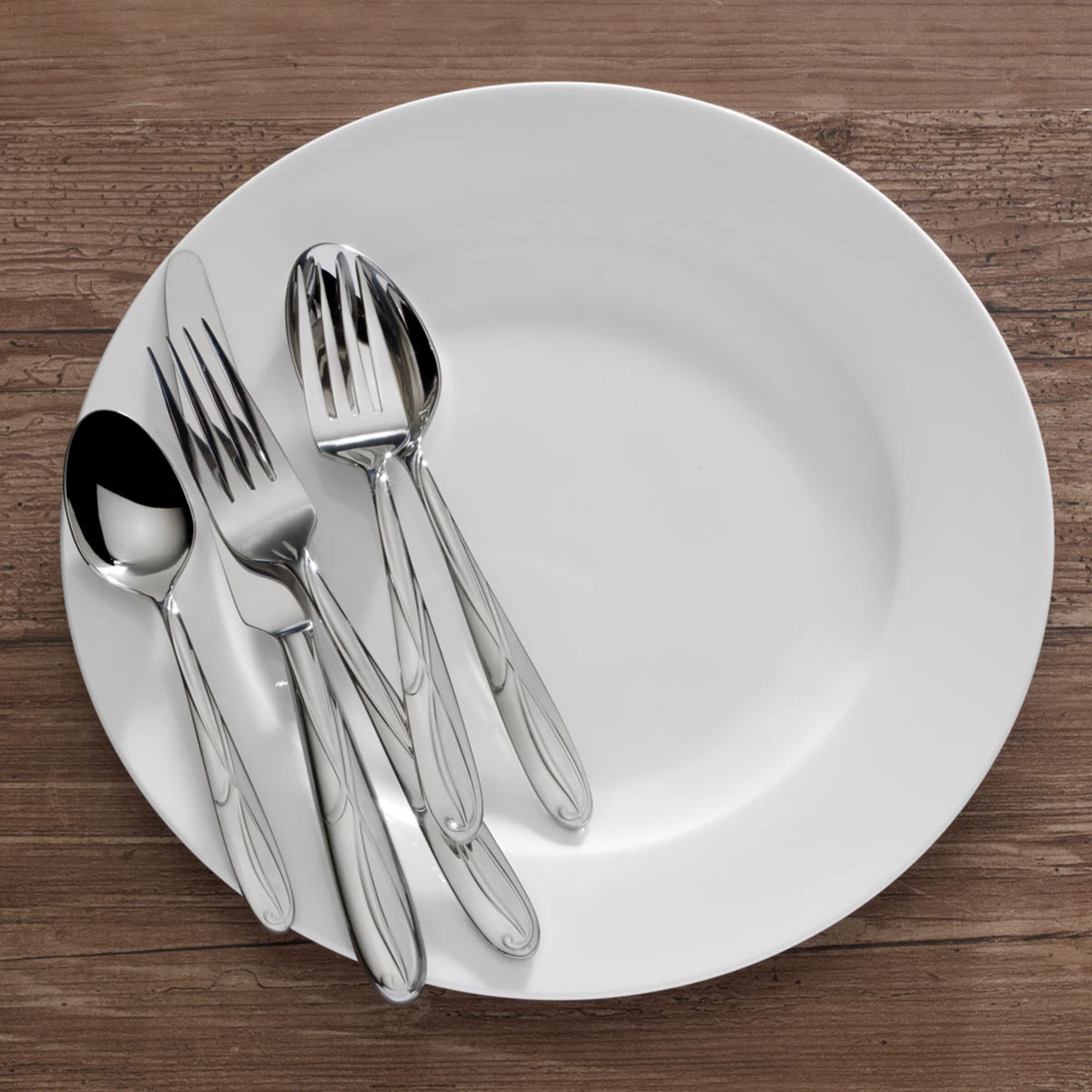 Mikasa Cocoa Blossom 65-Piece Flatware Set for 12 - 18/10 Stainless Steel Silverware with Serving Utensils - Elegant Dinnerware for Formal Dining, Weddings & Special Occasions