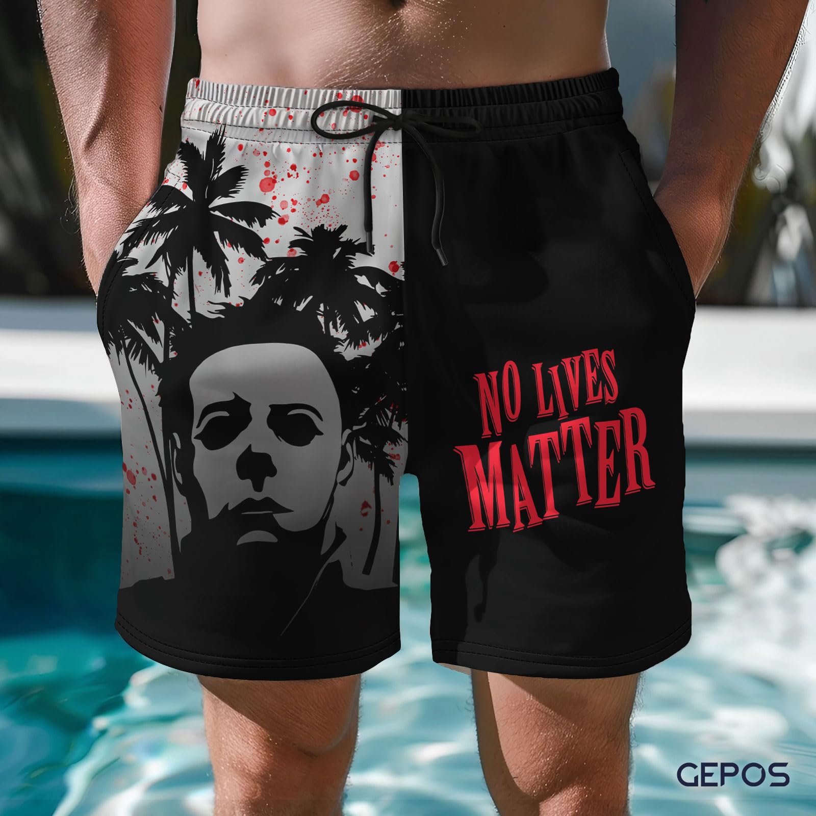 Men's Quick Dry Swim Trunks with Horror Print - Beach Shorts with Pockets for Swimming & Summer Vacation - Perfect Gift for Horror Fans