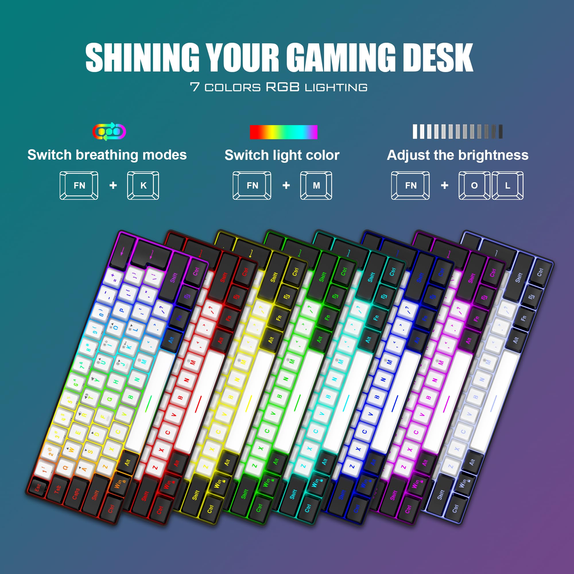 RedThunder 60% Mechanical Gaming Keyboard and Mouse Combo - RGB Backlit 61-Key Compact Keyboard with 7200 DPI Honeycomb Optical Mouse - Wired Gaming Set for PC, PS5, Xbox (White-Black) | Perfect for Esports, Streaming & Office Work