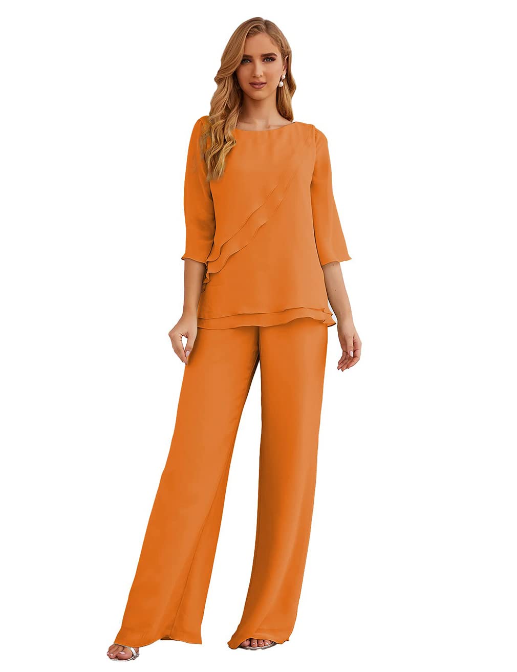 Elegant Women's Chiffon Half-Sleeve 2-Piece Pant Suit Set for Mother of the Bride & Wedding Guests - Perfect for Formal Events, Ceremonies & Special Occasions