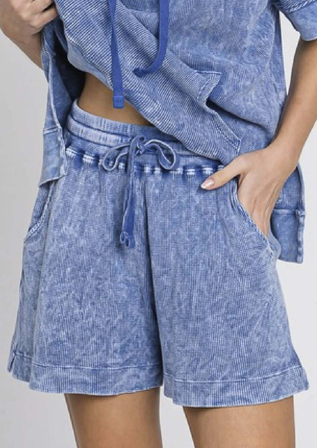 All Day Mineral Washed Ribbed Thermal Shorts for Women - Cozy Winter Loungewear & Layering Essentials - Final Sale Clearance