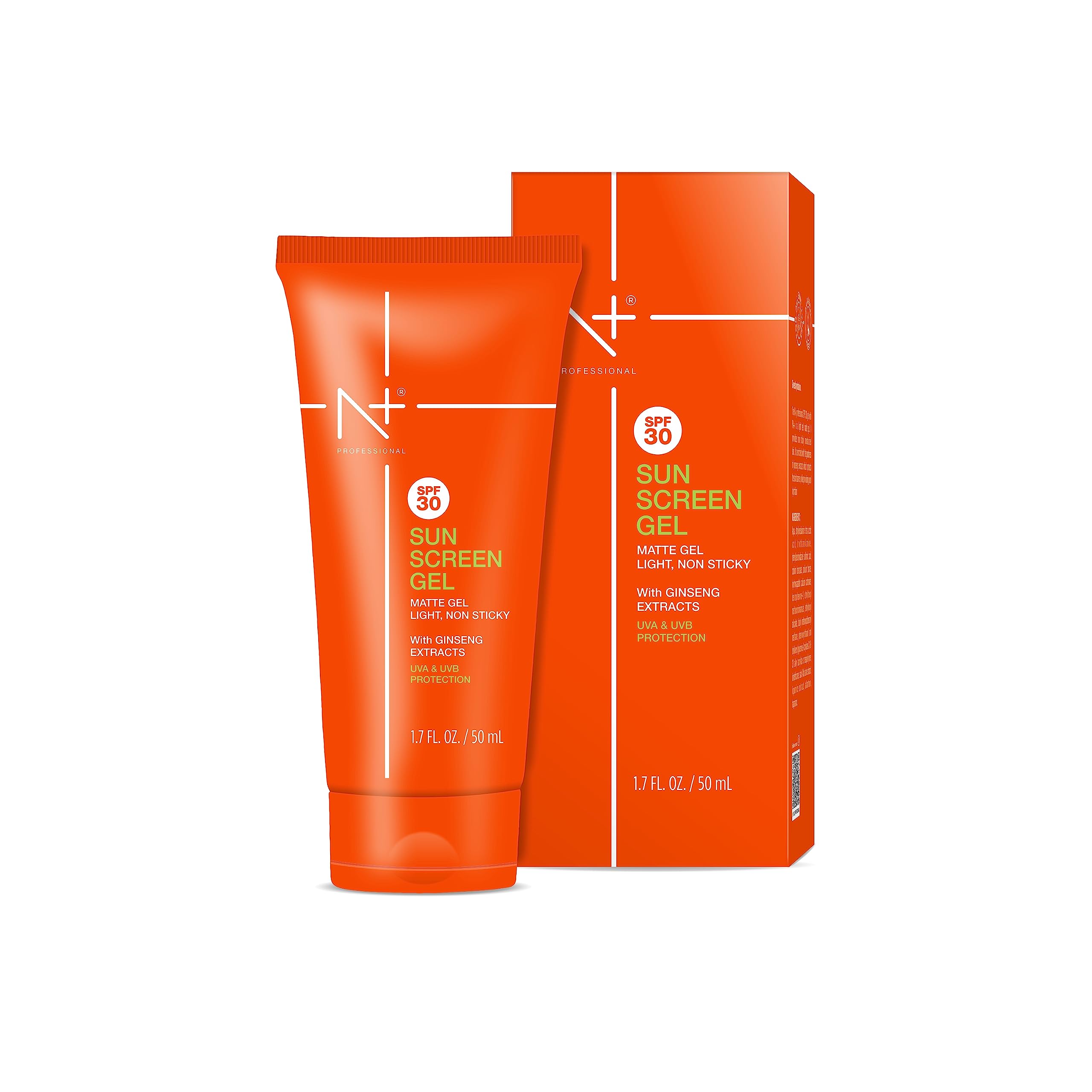 N Plus Professional Sunscreen Gel SPF 30 - Matte Finish, Non-Sticky UVA/UVB Protection with Hydration for All Skin Types | Daily Face & Body Sun Protection for Outdoor Activities