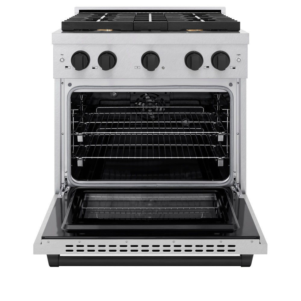 ZLINE Autograph Edition 30-inch 4.2 cu. ft. Dual Fuel Range - 4 Burner Gas Cooktop & Electric Convection Oven - Satin Stainless Steel with Matte Black Accents (SDRSZ 30 MB) - Perfect for Modern Kitchens & Professional Cooking
