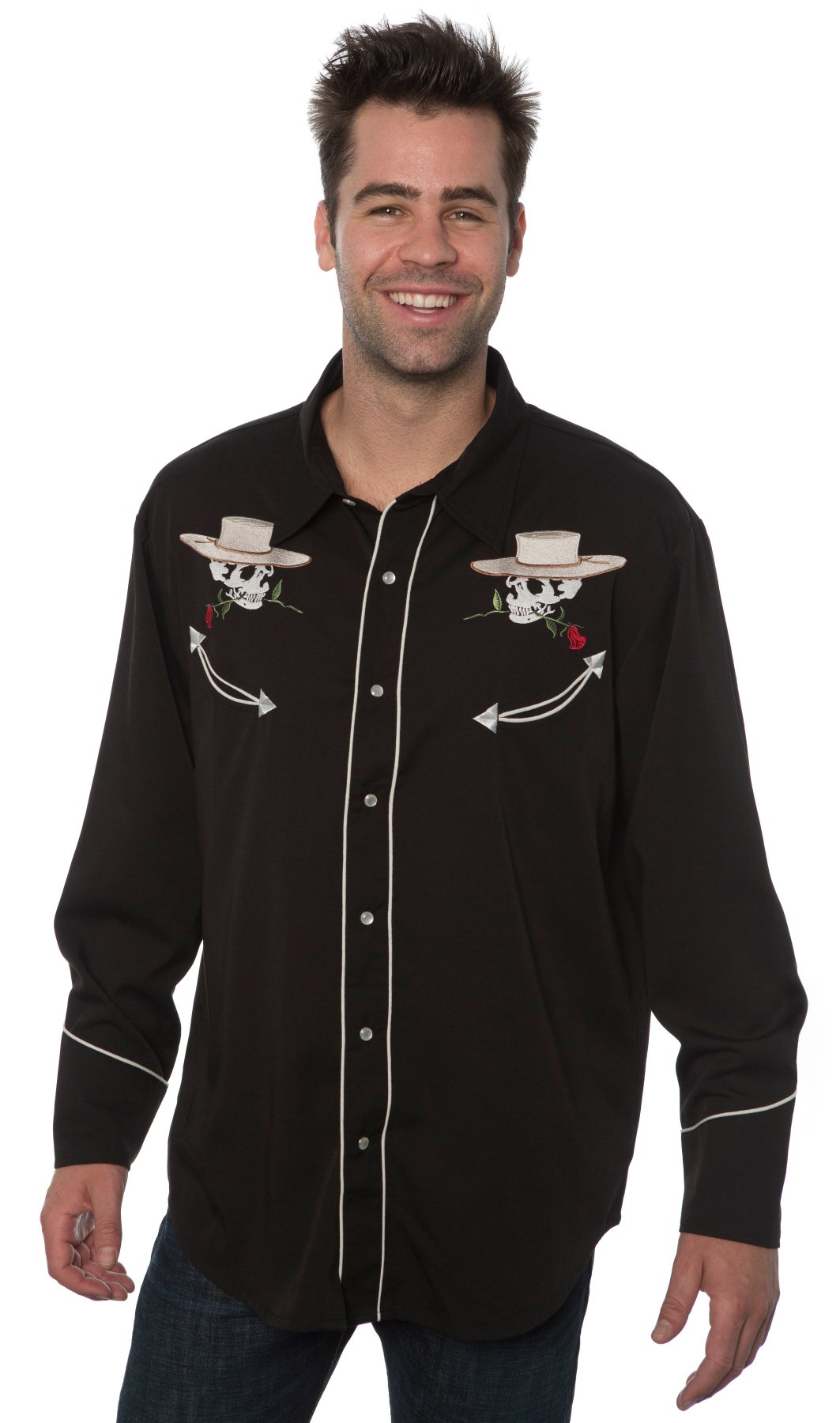 Benny's Skulls Guns and Roses Western Shirt for Men | Vintage Cowboy Style Button Up Shirt | Perfect for Country Music Festivals, Rodeos & Western Themed Parties