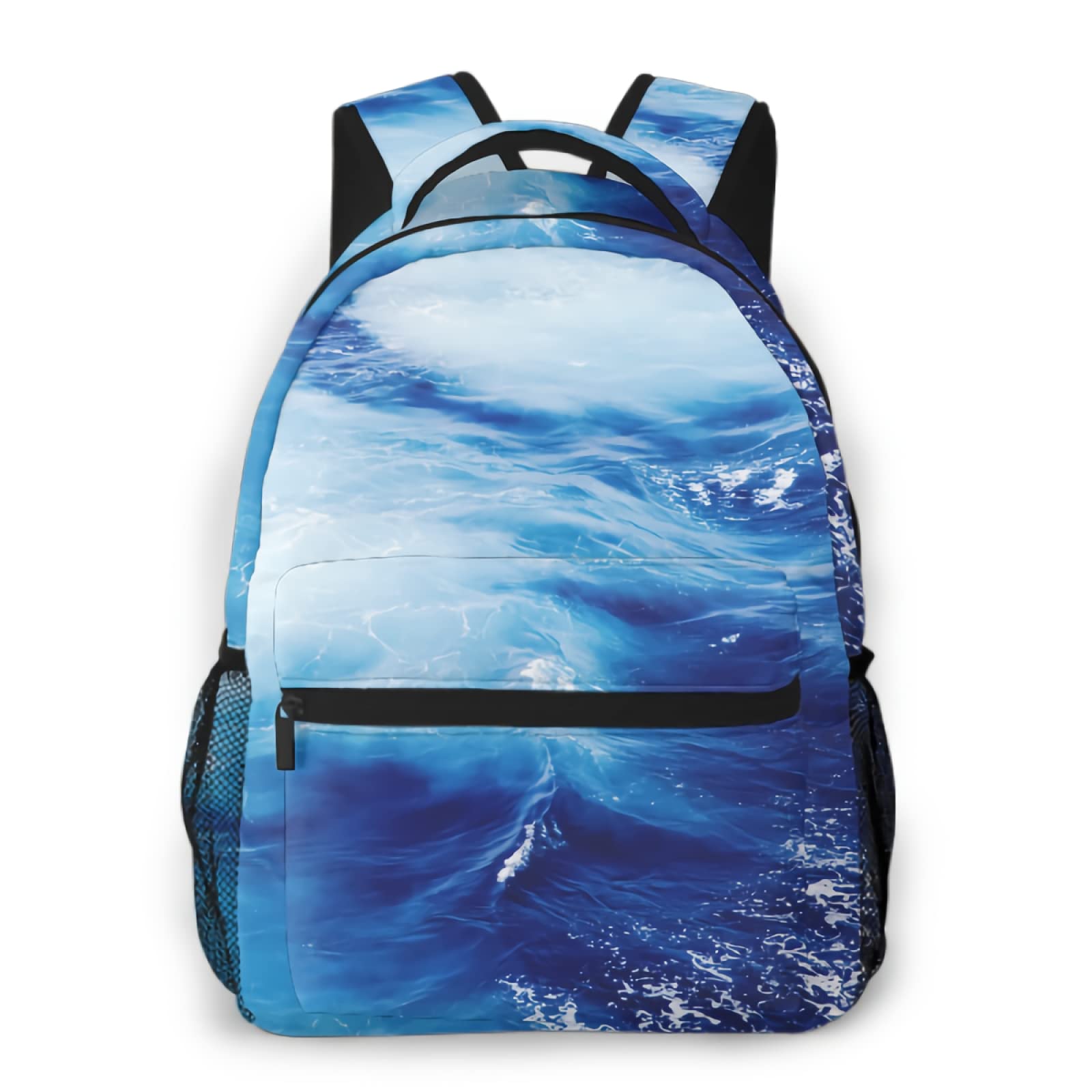 Blue Sea Waves Backpack - Waterproof Laptop Hiking Backpack for School, Travel & Gym | Durable Casual Daypack for Men & Women | Perfect for College, Outdoor Adventures & Work Commute