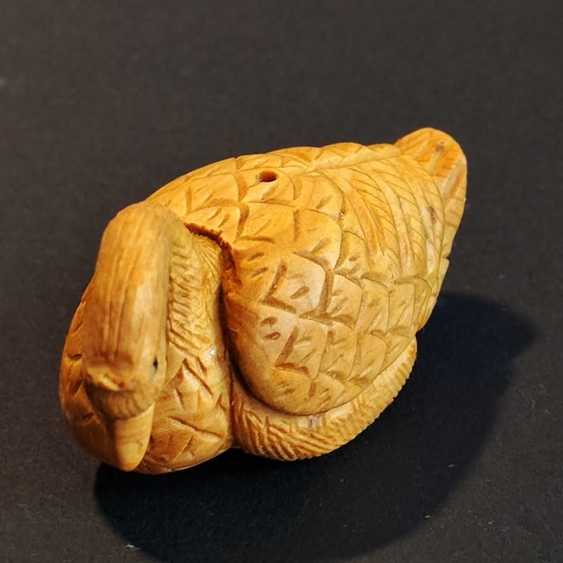 Q4875-2'' Premium Hand Carved Boxwood Netsuke Swan Figurine - Japanese Art Collectible, Home Decor & Gift for Art Lovers