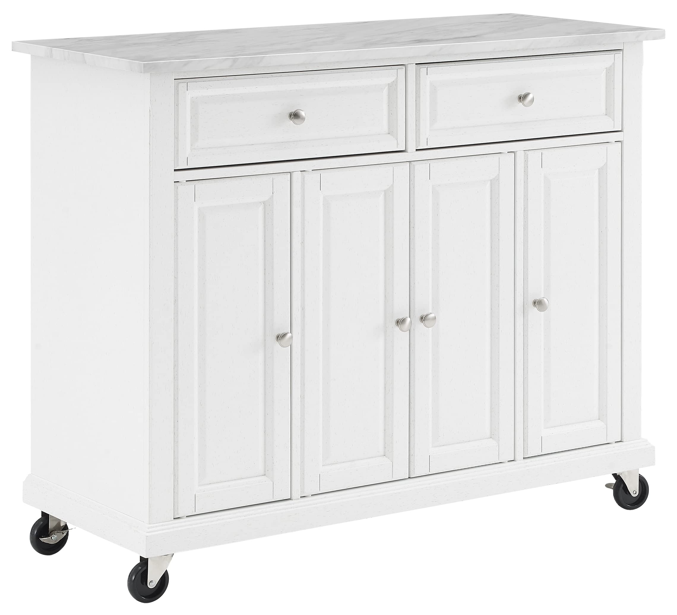 Crosley Avery Rolling Kitchen Island Cart with Shelves - White Distressed Finish | Microwave Stand, Coffee Bar Station & Storage Organizer | Perfect for Small Kitchens, Apartments & Breakfast Nooks