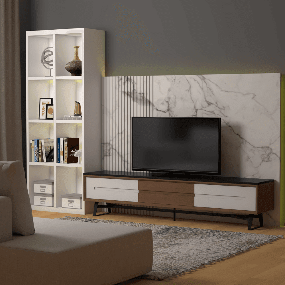 Mera Lavastone TV Stand 200cm - Modern Entertainment Center with Stone Finish for Living Room, Home Theater & Gaming Setup