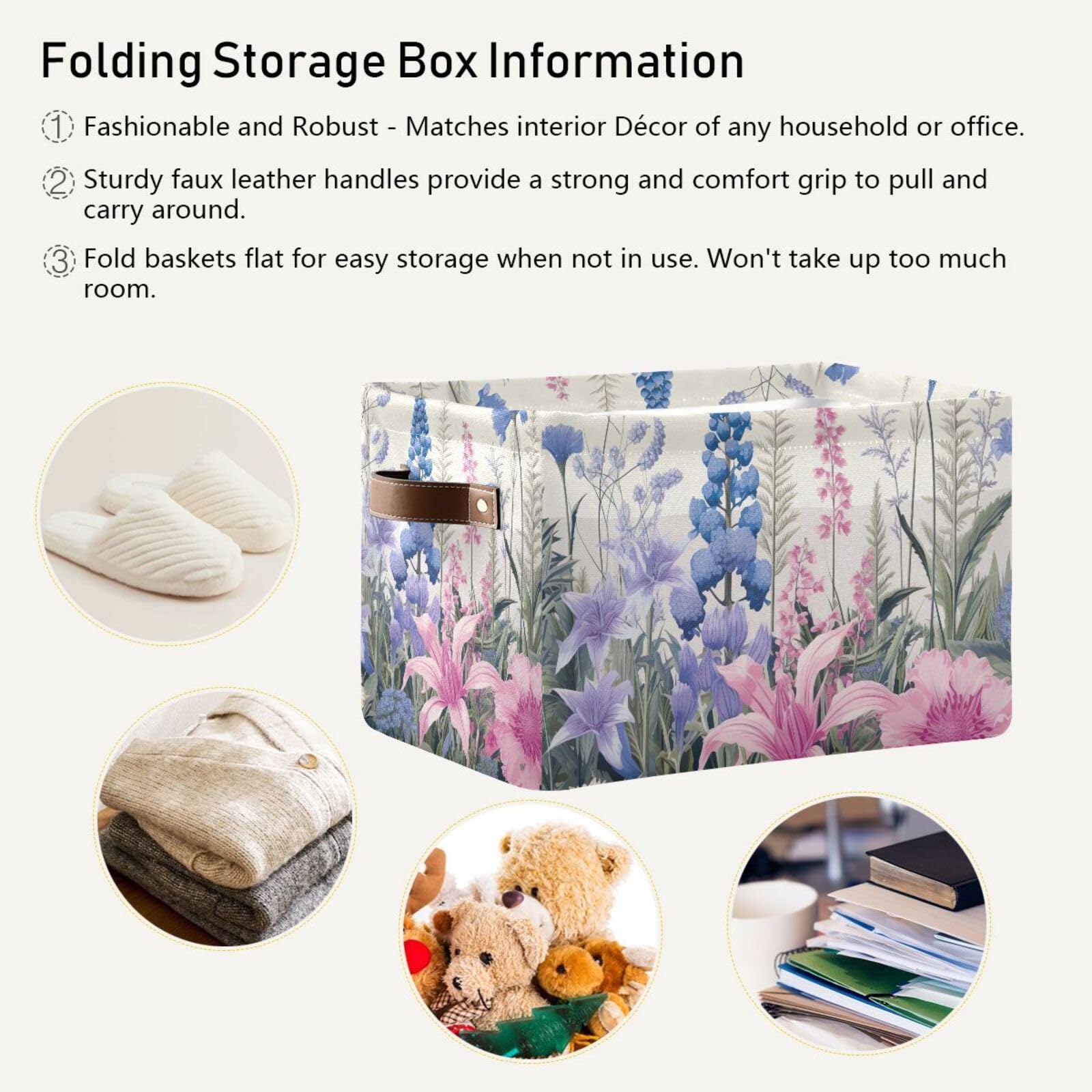 Foldable Canvas Storage Baskets with Handles - 2 Pack Waterproof Fabric Organizer Box for Clothes, Toys & Home Decor | Perfect for Closet, Office & Nursery Organization