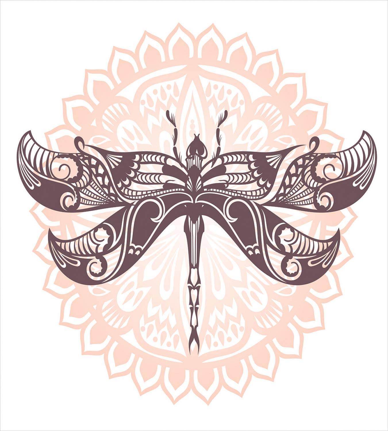 Ambesonne Ethnic King Size Duvet Cover Set - Ornamental Dragonfly Silhouette on Sun Mandala Design, 3 Piece Bedding Set with 2 Pillow Shams in Eggplant & Pale Rose | Bohemian Home Decor for Master Bedroom, Guest Room & Dorm