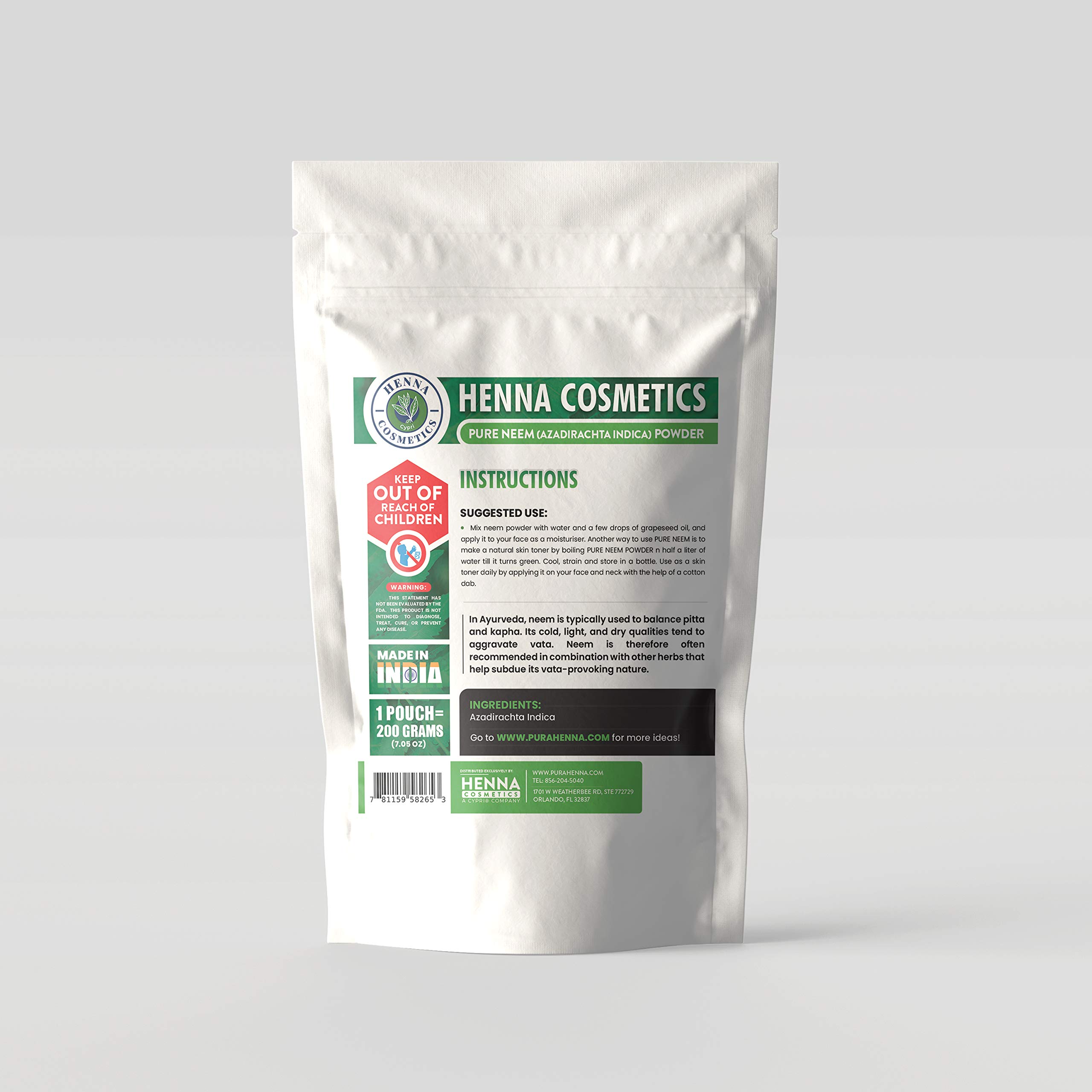 Organic Neem Powder (Azadirachta Indica) - 200g (7.05 oz) | 100% Pure for Hair Growth, Skin Care & Acne Treatment | Natural Ayurvedic Remedy for Scalp Health & Glowing Skin | DIY Face Masks & Hair Packs