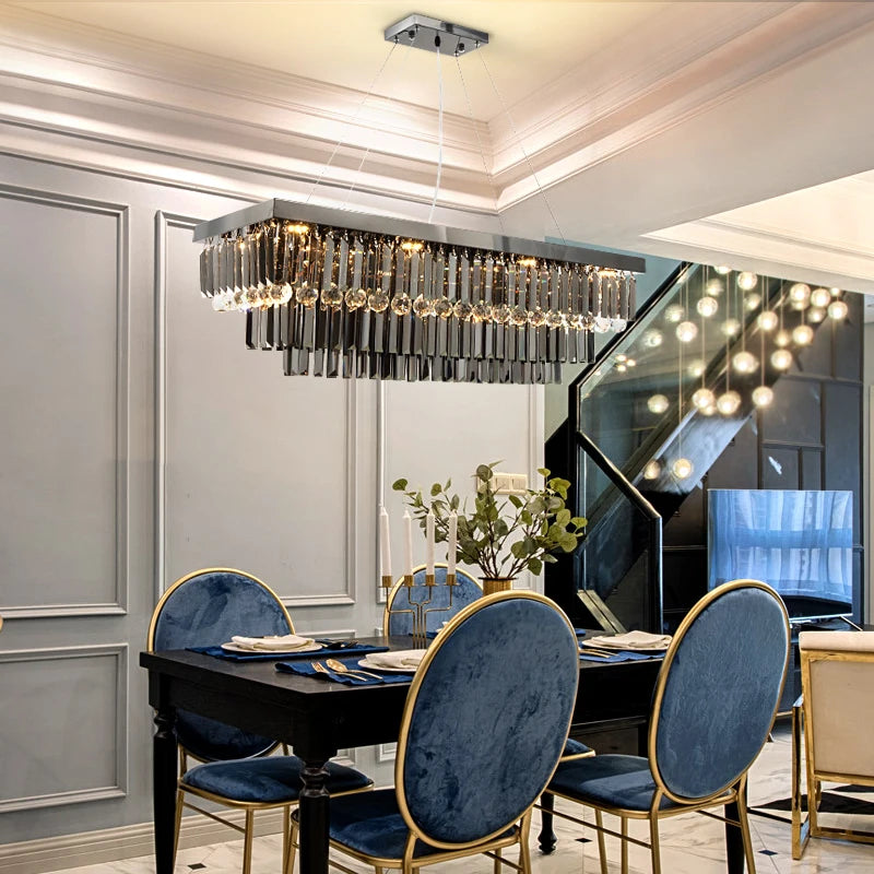 3-Tier Modern Rectangular Crystal Chandelier - Elegant Dining Room Lighting Fixture for Home Decor, Wedding Venue & Restaurant Ambiance